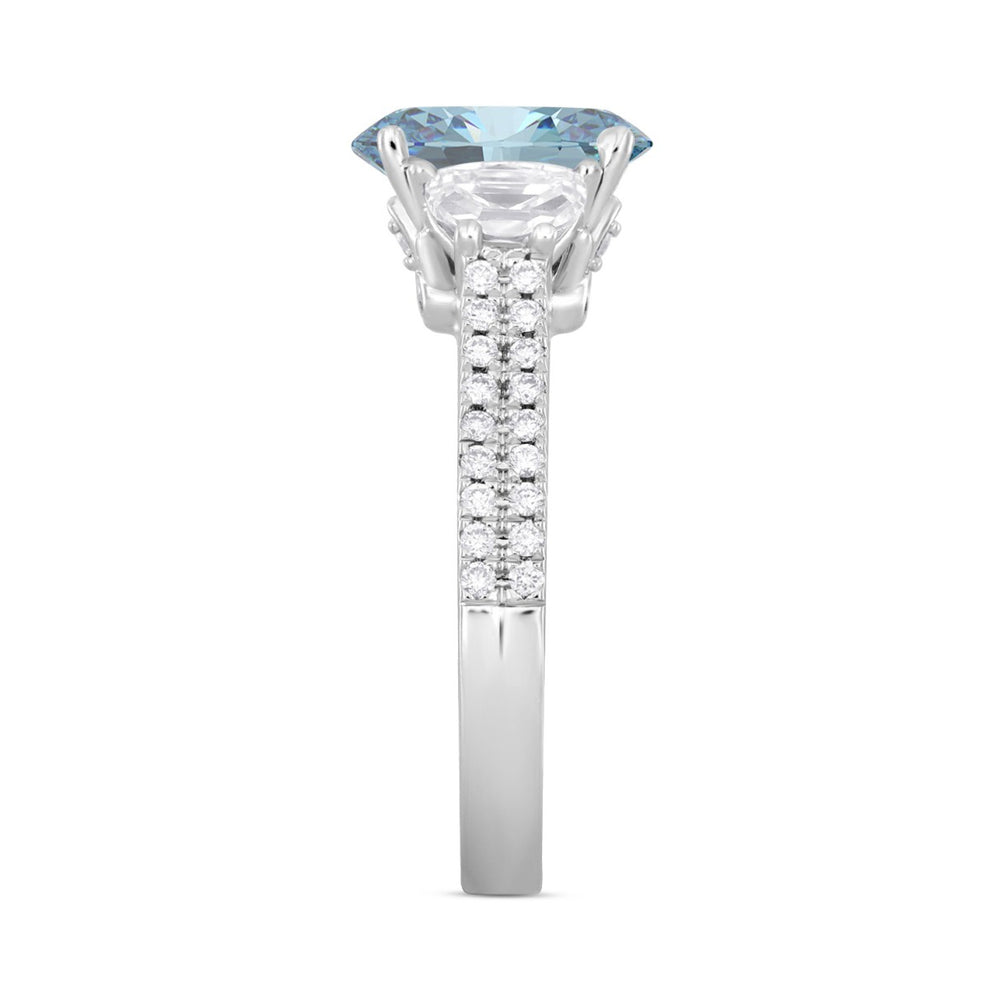 14K WHITE GOLD 3.00CT ROUND/OVAL/HALF MOON DIAMOND LADIES RING (CENTER STONE BLUE OVAL DIAMOND 2CT)