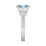 14K WHITE GOLD 3.00CT ROUND/OVAL/HALF MOON DIAMOND LADIES RING (CENTER STONE BLUE OVAL DIAMOND 2CT)