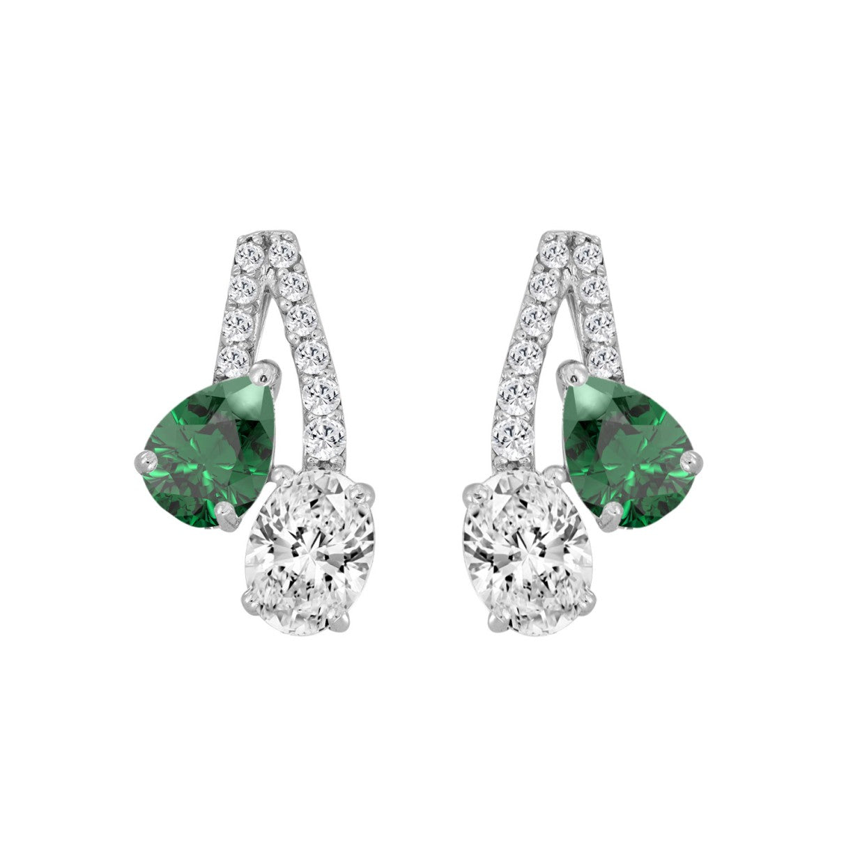 14K WHITE GOLD 2 1/2CT ROUND/OVAL/GREEN EMERALD PEAR DIAMOND LADIES EARRING (GREEN EMERALD PEAR 1.00CT)