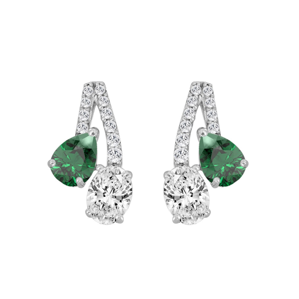 14K WHITE GOLD 2 1/2CT ROUND/OVAL/GREEN EMERALD PEAR DIAMOND LADIES EARRING (GREEN EMERALD PEAR 1.00CT)