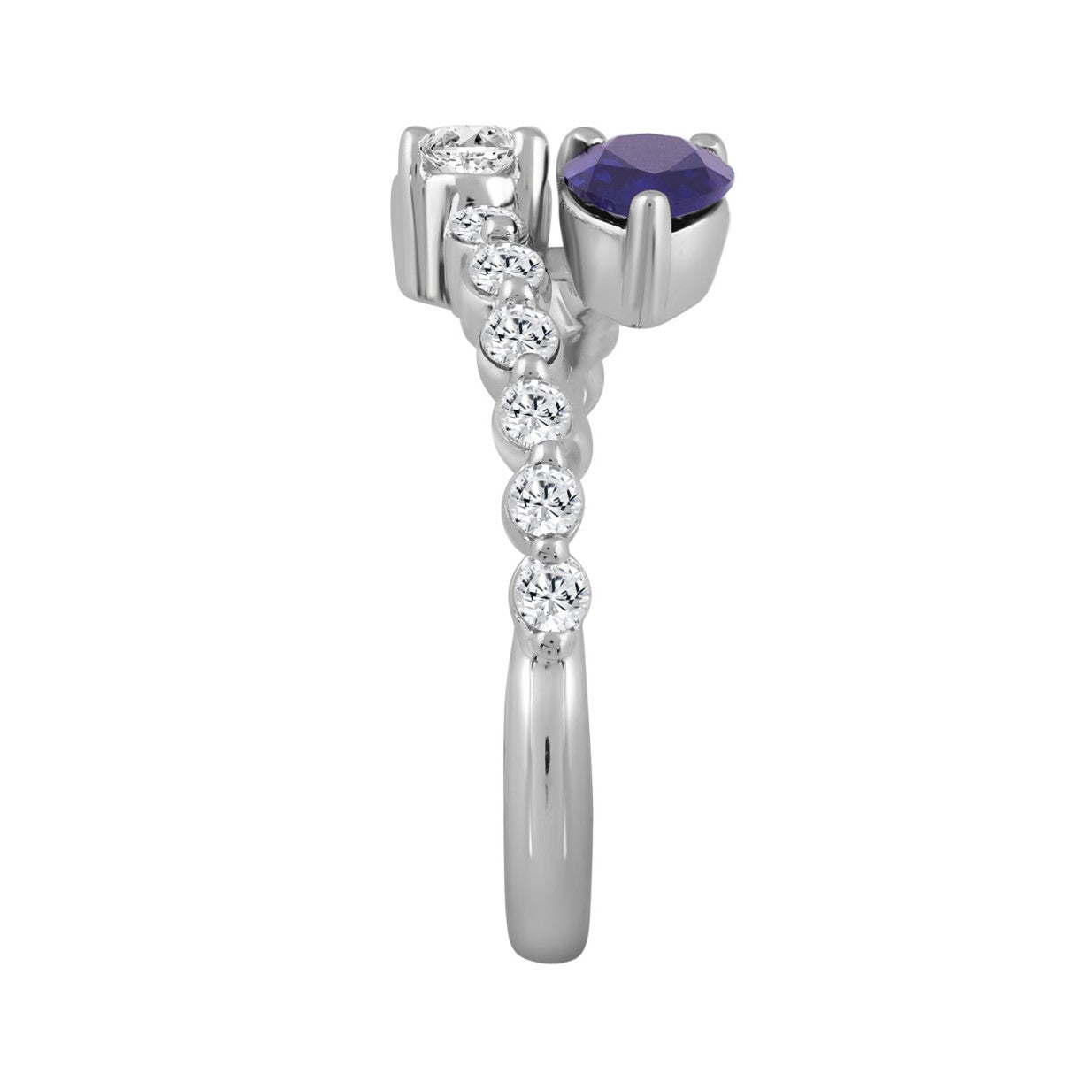 LADIES RING 1 1/2CT ROUND/PEAR BLUE/OVAL DIAMOND 14K WHITE GOLD 