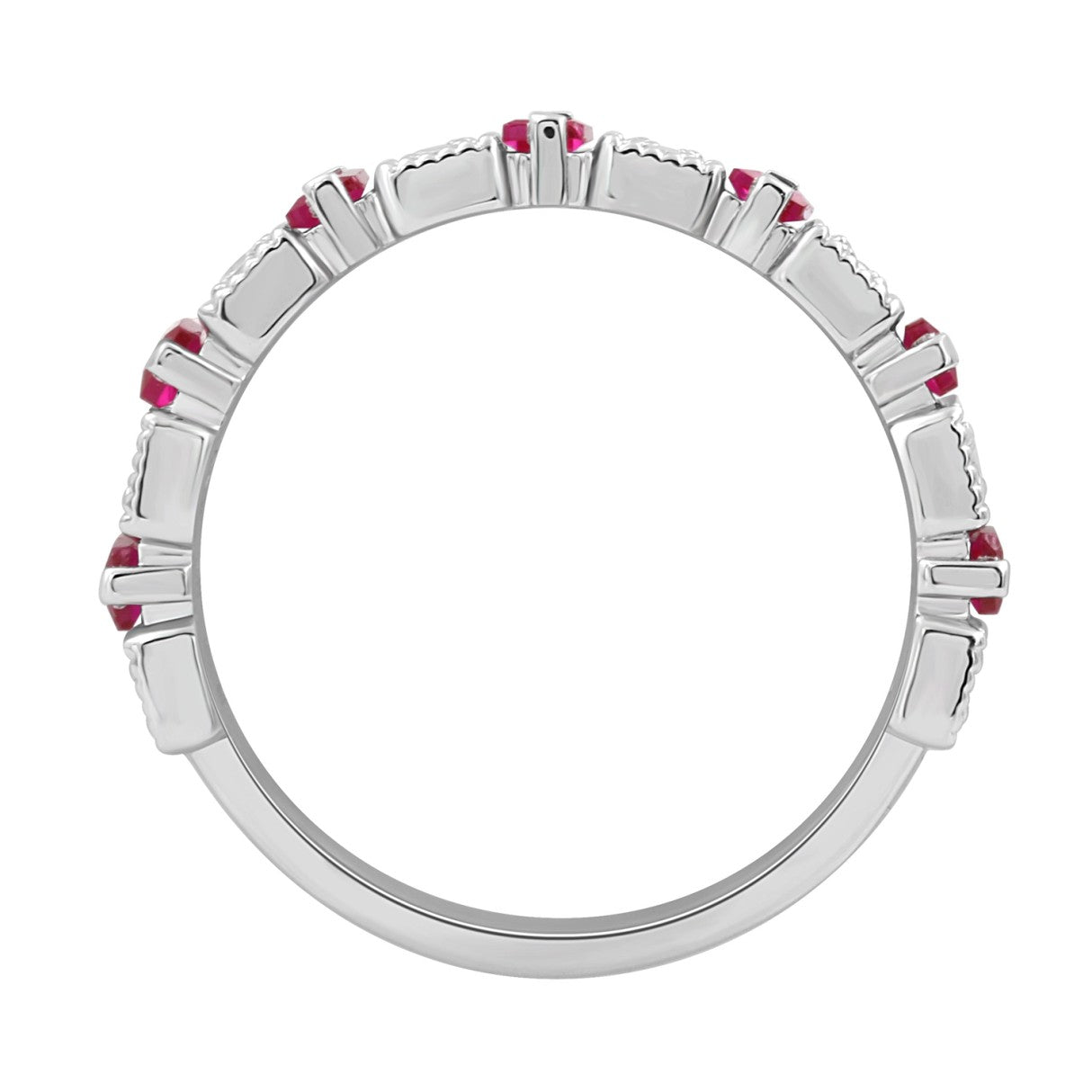 LADIES BAND 1/3CT ROUND/BAGUETTE DIAMOND 14K WHITE GOLD (CENTER STONE RUBY DIAMOND 3/4CT )