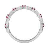 LADIES BAND 1/3CT ROUND/BAGUETTE DIAMOND 14K WHITE GOLD (CENTER STONE RUBY DIAMOND 3/4CT )