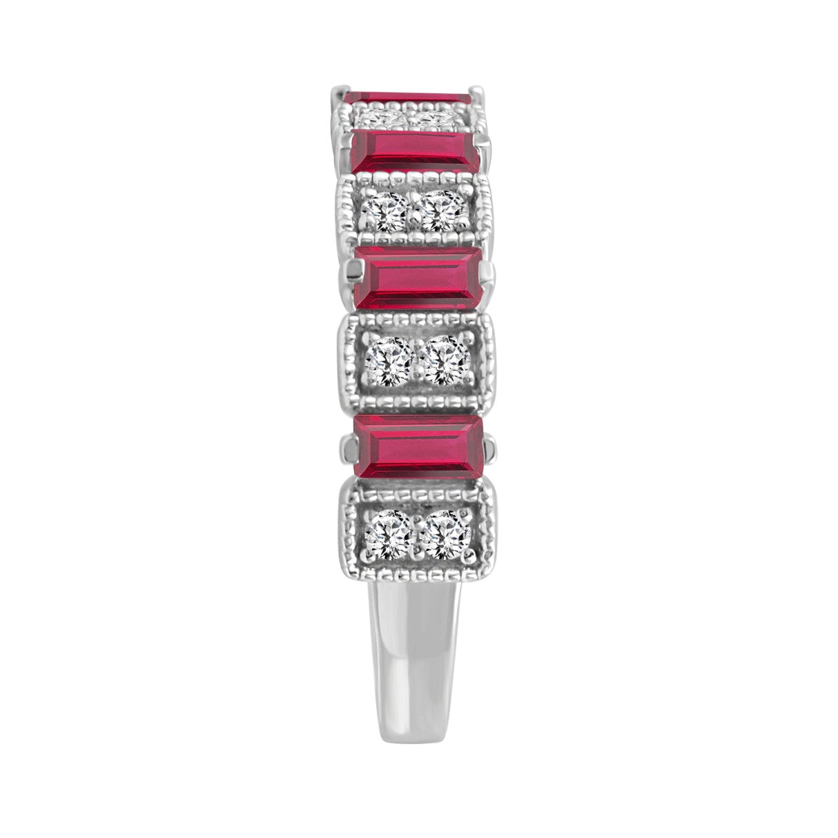 LADIES BAND 1/3CT ROUND/BAGUETTE DIAMOND 14K WHITE GOLD (CENTER STONE RUBY DIAMOND 3/4CT )