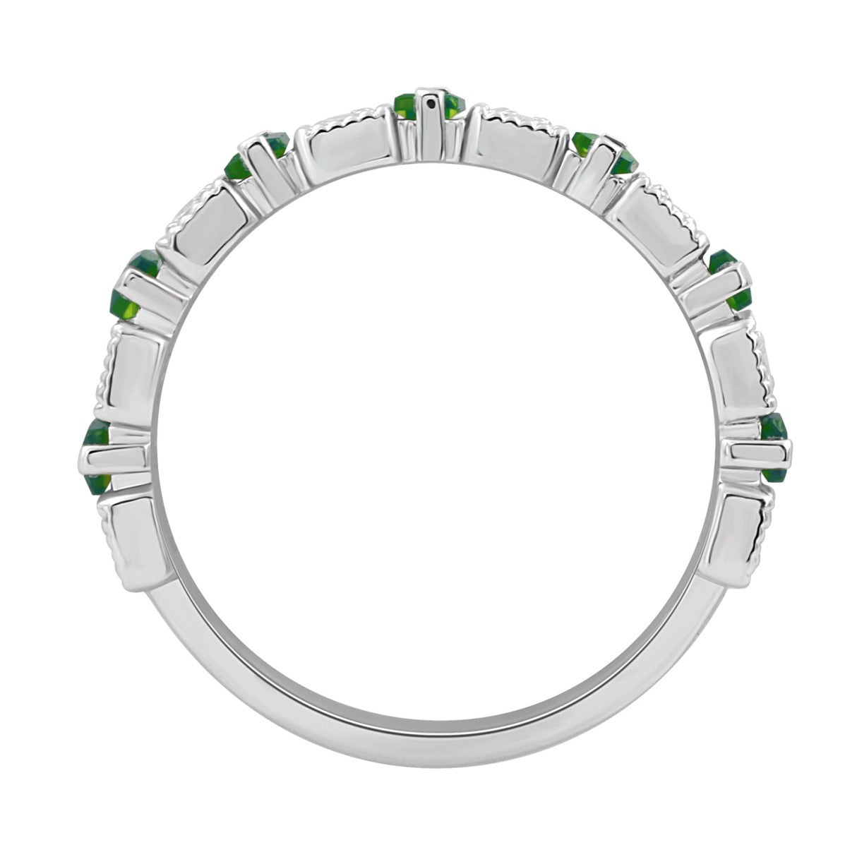 LADIES BAND 1/3CT ROUND/BAGUETTE/EMERALD DIAMOND 14K WHITE GOLD (CENTER STONE EMERALD DIAMOND 3/4CT )