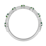 LADIES BAND 1/3CT ROUND/BAGUETTE/EMERALD DIAMOND 14K WHITE GOLD (CENTER STONE EMERALD DIAMOND 3/4CT )
