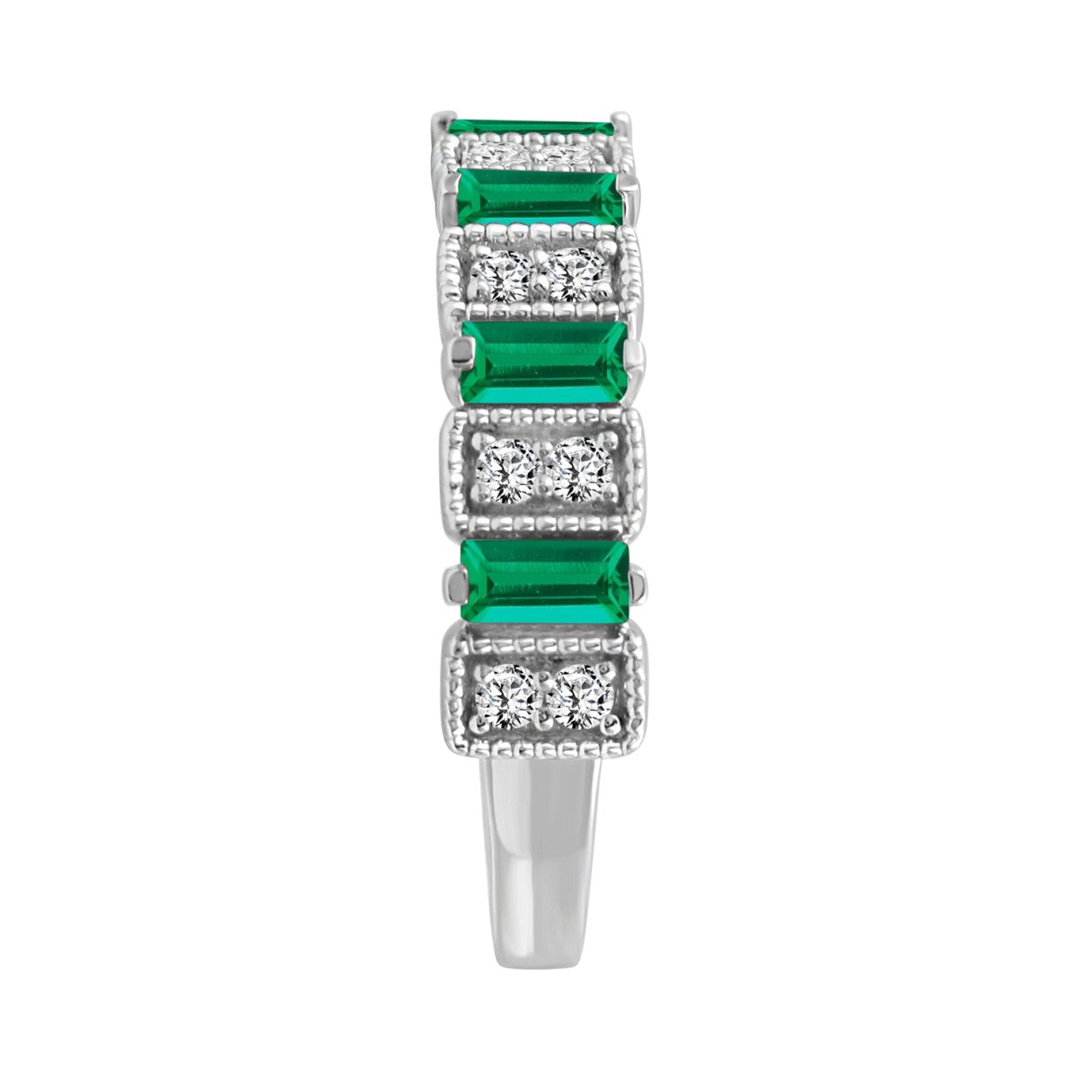 LADIES BAND 1/3CT ROUND/BAGUETTE/EMERALD DIAMOND 14K WHITE GOLD (CENTER STONE EMERALD DIAMOND 3/4CT )