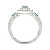 14K WHITE GOLD 1 1/6CT ROUND/BAGUETTE/EMERALD DIAMOND LADIES RING (GREEN EMERALD BAGUETTE DIAMOND 1/6CT)