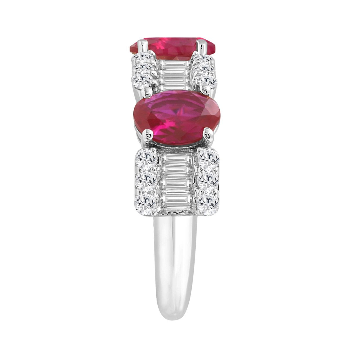 14K WHITE GOLD 3 5/8CT ROUND/BAGUETTE/OVAL DIAMOND LADIES BAND (OVAL RUBY 2 1/3CT)