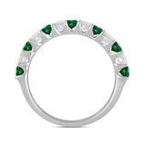 14K White Gold 1.00 CT Princess Green Emerald &amp; White Diamond Alternating Band Ring