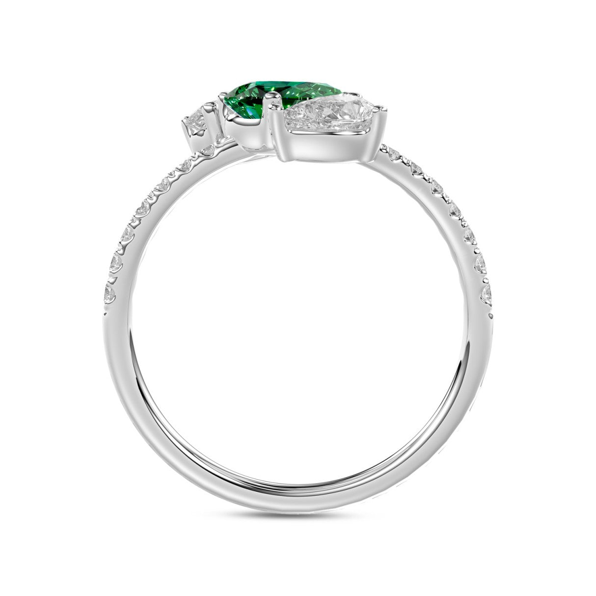 14K WHITE GOLD 1 1/4CT ROUND/PEAR EMERALD GREEN DIAMOND LADIES RING (GREEN EMERALD PEAR 1/2CT)