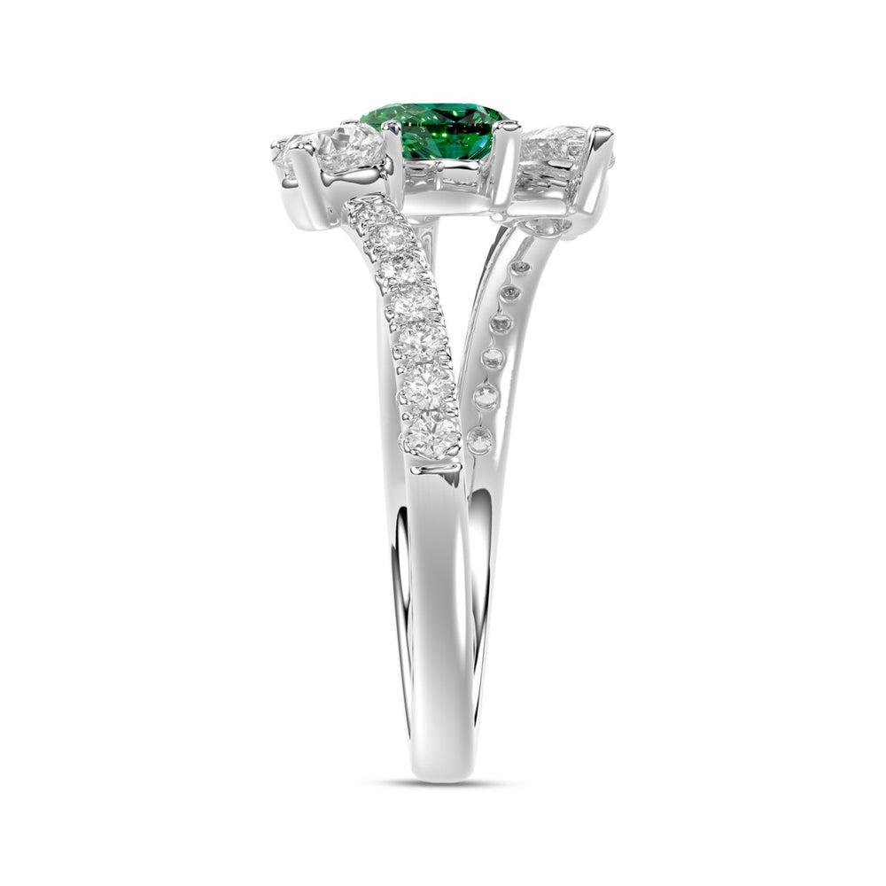 14K WHITE GOLD 1 1/4CT ROUND/PEAR EMERALD GREEN DIAMOND LADIES RING (GREEN EMERALD PEAR 1/2CT)