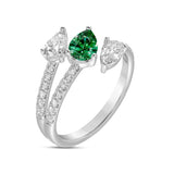 14K WHITE GOLD 1 1/4CT ROUND/PEAR EMERALD GREEN DIAMOND LADIES RING (GREEN EMERALD PEAR 1/2CT)