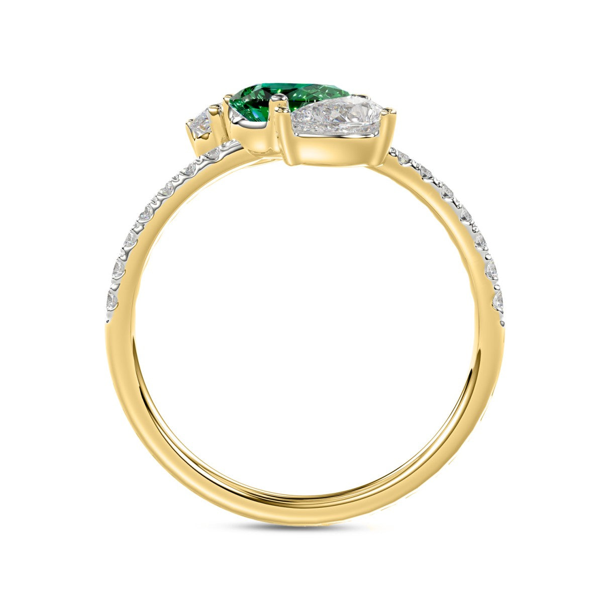 14K YELLOW GOLD 1 1/4CT ROUND/PEAR EMERALD GREEN DIAMOND LADIES RING (GREEN EMERALD PEAR1/2CT)