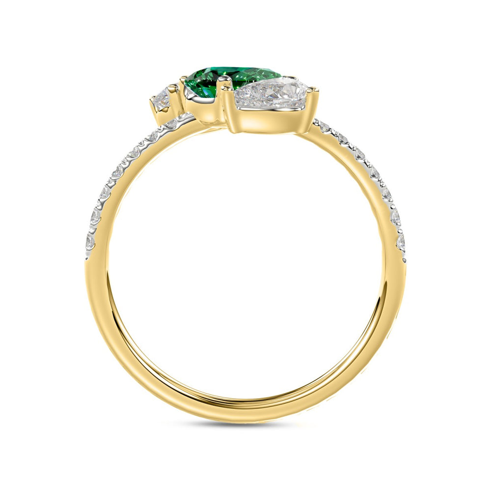 14K YELLOW GOLD 1 1/4CT ROUND/PEAR EMERALD GREEN DIAMOND LADIES RING (GREEN EMERALD PEAR1/2CT)