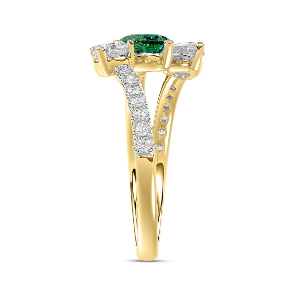 14K YELLOW GOLD 1 1/4CT ROUND/PEAR EMERALD GREEN DIAMOND LADIES RING (GREEN EMERALD PEAR1/2CT)