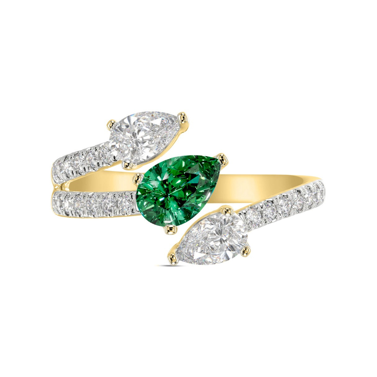 14K YELLOW GOLD 1 1/4CT ROUND/PEAR EMERALD GREEN DIAMOND LADIES RING (GREEN EMERALD PEAR1/2CT)