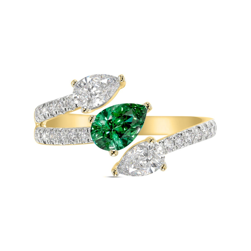 14K YELLOW GOLD 1 1/4CT ROUND/PEAR EMERALD GREEN DIAMOND LADIES RING (GREEN EMERALD PEAR1/2CT)
