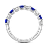 14K White Gold 1.00 CT Emerald Blue Sapphire &amp; White Diamond Alternating Band Ring
