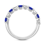 14K White Gold 1.00 CT Emerald Blue Sapphire &amp; White Diamond Alternating Band Ring