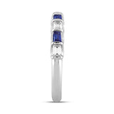 14K White Gold 1.00 CT Emerald Blue Sapphire &amp; White Diamond Alternating Band Ring