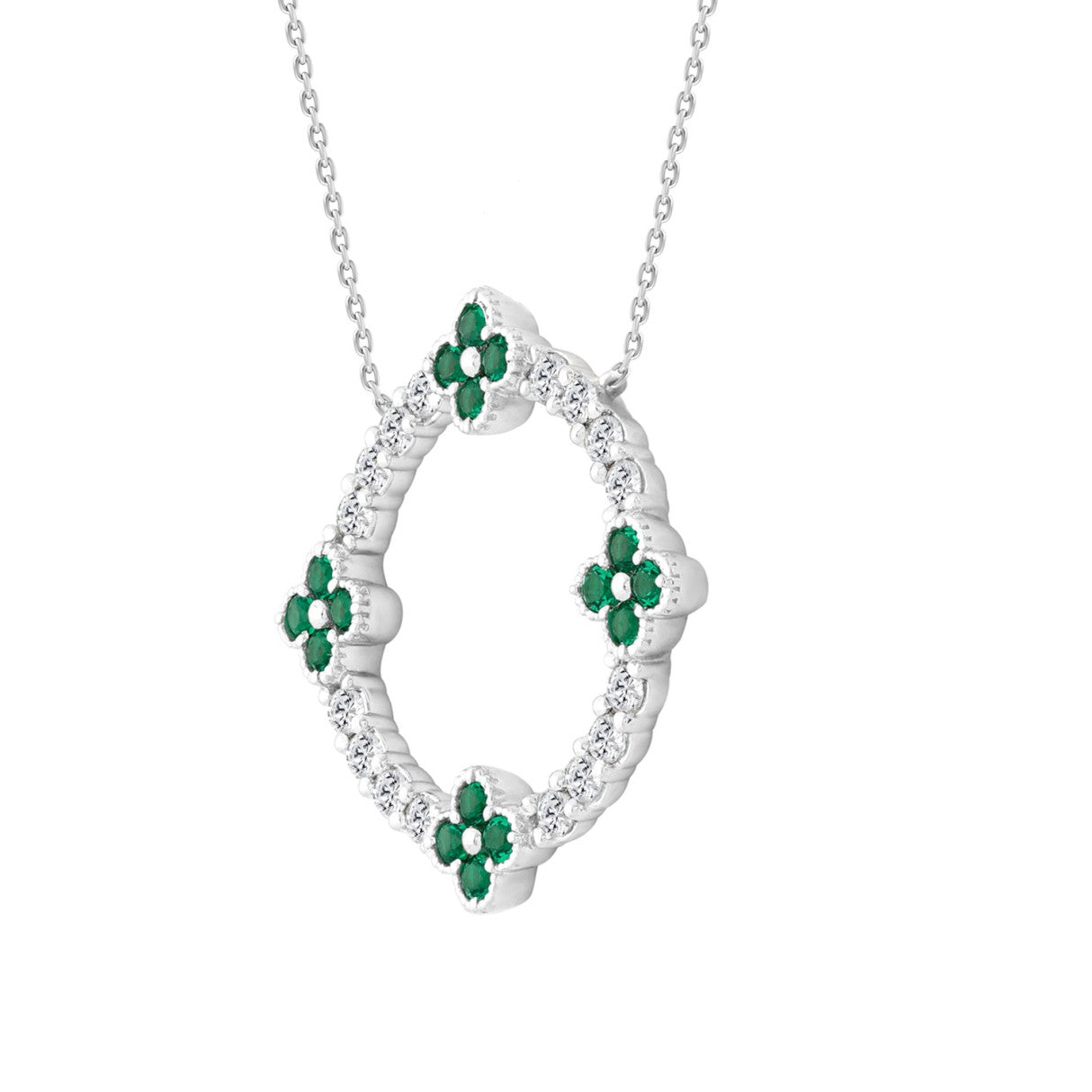 14K WHITE GOLD 1/4CT ROUND DIAMOND LADIES PENDANT (GREEN EMERALD ROUND 1/5CT)