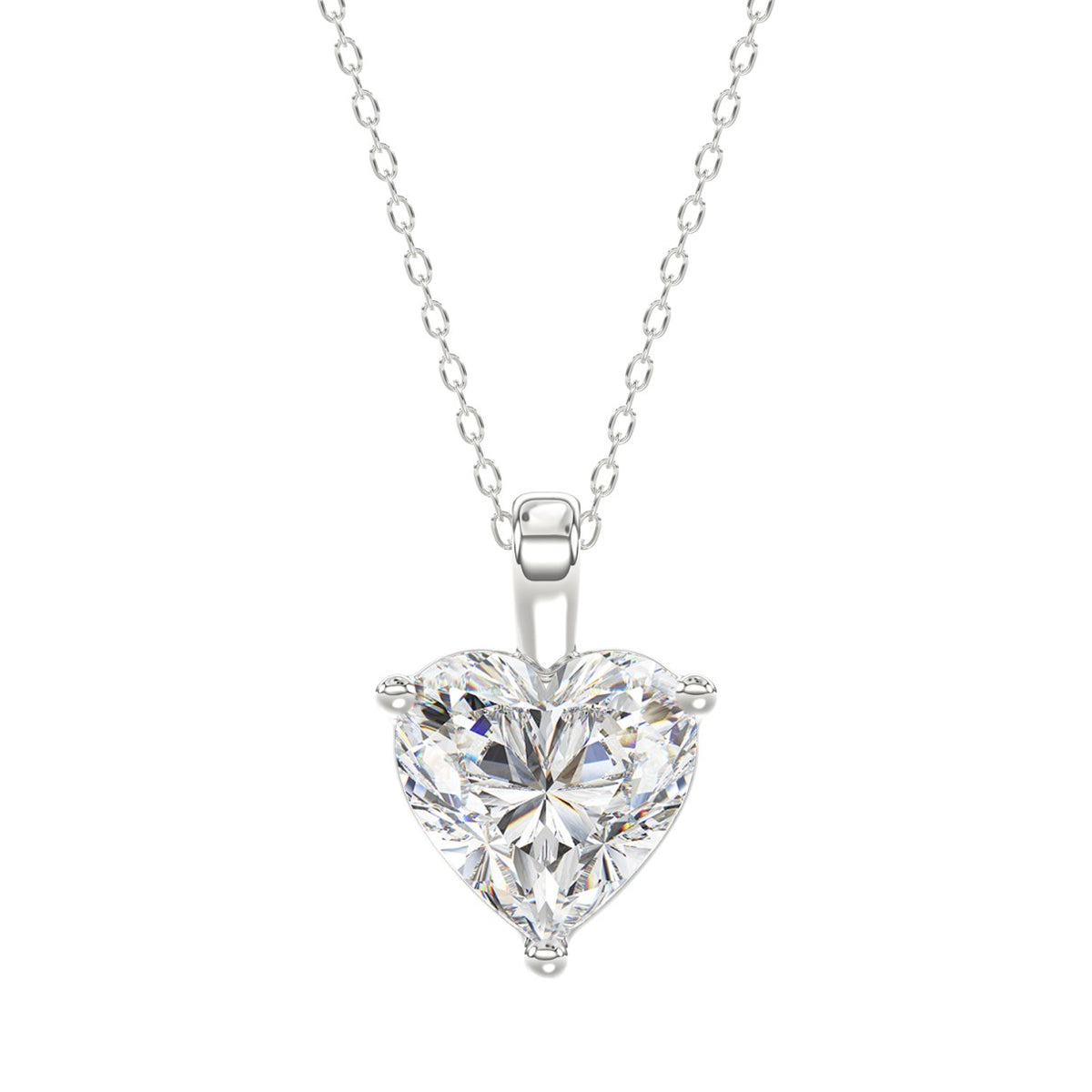 LADIES SOLITAIRE PENDANT 4.00CT HEART DIAMOND 14K WHITE GOLD 