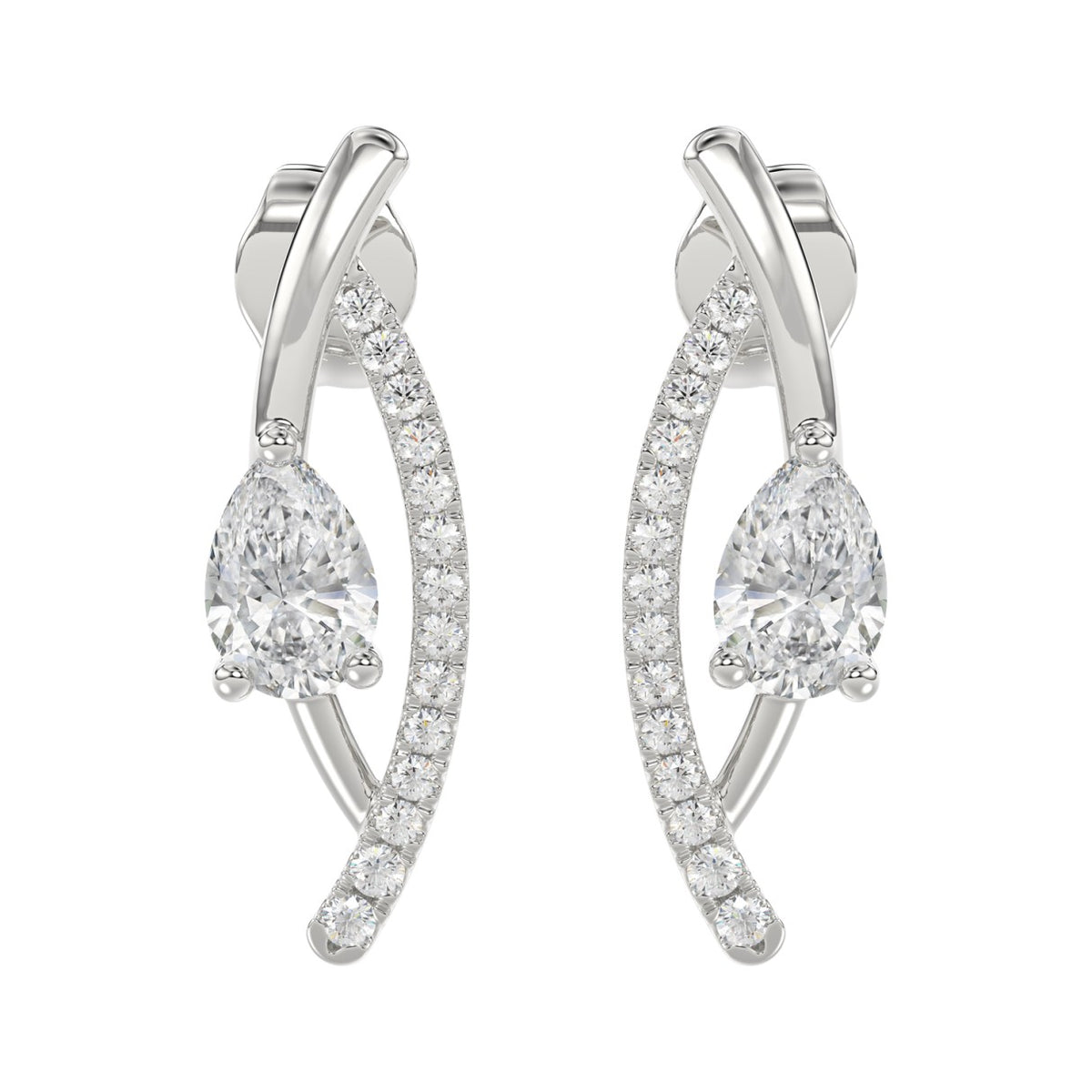 14K WHITE GOLD 1.00CT ROUND/PEAR DIAMOND LADIES EARRINGS