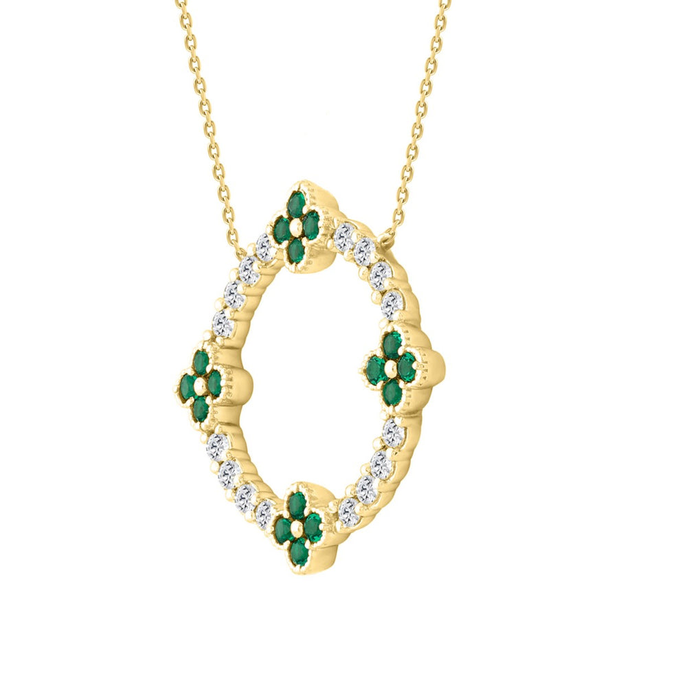 14K YELLOW GOLD 5/8CT ROUND/ROUND EMERALD GREEN DIAMOND LADIES PENDANT