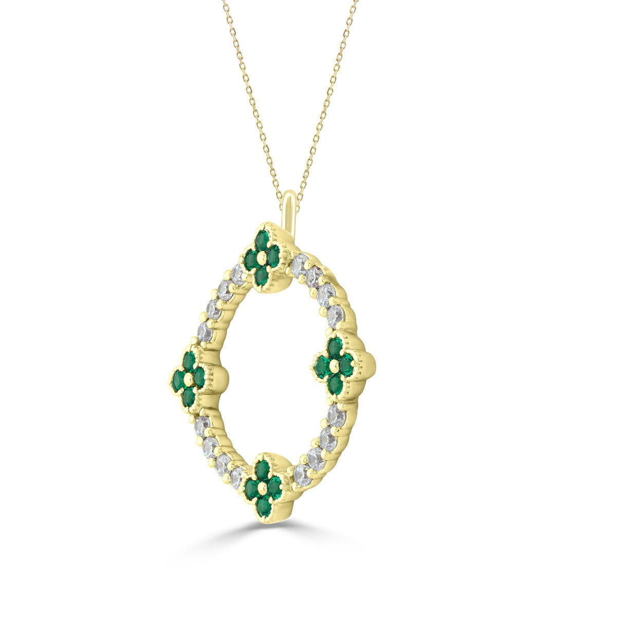 14K YELLOW GOLD 5/8CT ROUND/ROUND EMERALD GREEN DIAMOND LADIES PENDANT