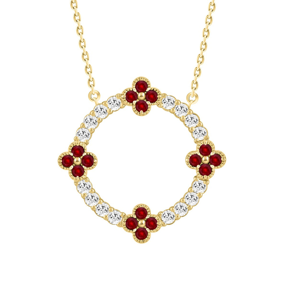 14K YELLOW GOLD 5/8CT ROUND/ROUND RUBY DIAMOND LADIES PENDANT WITH CHAIN