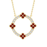 14K YELLOW GOLD 5/8CT ROUND/ROUND RUBY DIAMOND LADIES PENDANT WITH CHAIN