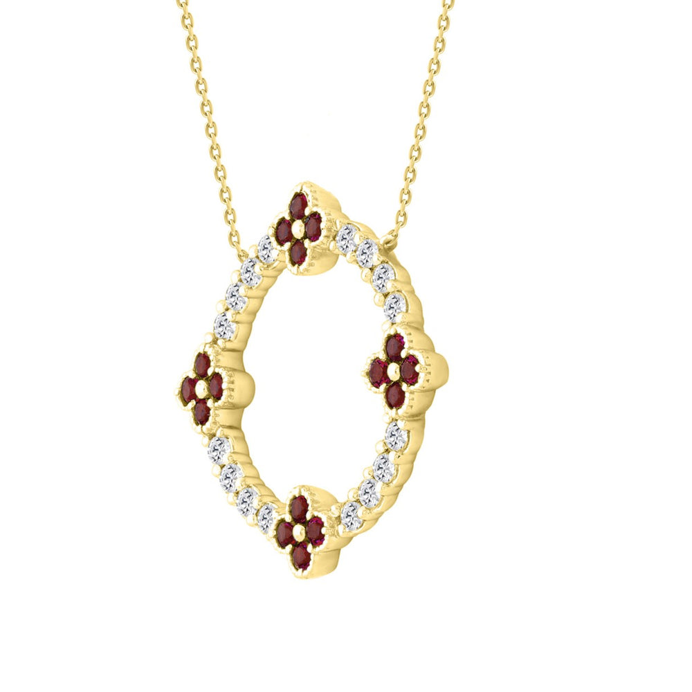 14K YELLOW GOLD 5/8CT ROUND/ROUND RUBY DIAMOND LADIES PENDANT WITH CHAIN