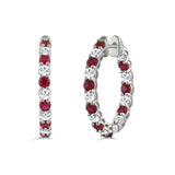 14K WHITE GOLD 3 3/8CT ROUND/RUBY ROUND DIAMOND LADIES HOOPS EARRING