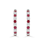 14K WHITE GOLD 3 3/8CT ROUND/RUBY ROUND DIAMOND LADIES HOOPS EARRING