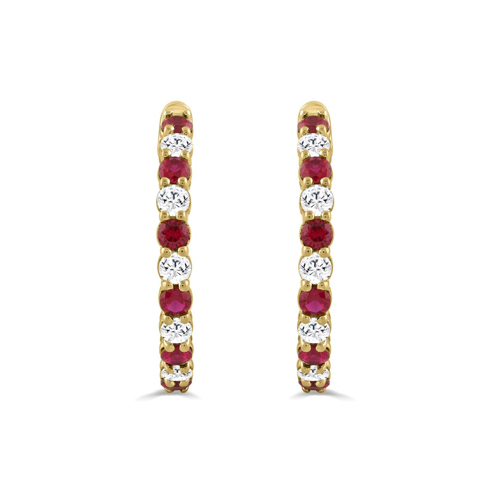 14K YELLOW GOLD 3 3/8CT ROUND/RUBY ROUND DIAMOND LADIES HOOPS EARRING