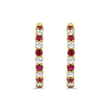 14K YELLOW GOLD 3 3/8CT ROUND/RUBY ROUND DIAMOND LADIES HOOPS EARRING