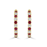 14K YELLOW GOLD 3 3/8CT ROUND/RUBY ROUND DIAMOND LADIES HOOPS EARRING