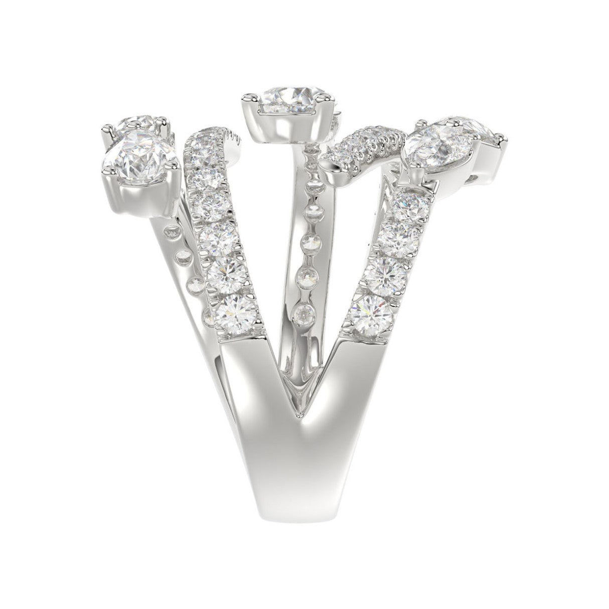 LADIES RING 2 1/2CT ROUND/PEAR DIAMOND 14K WHITE GOLD 
