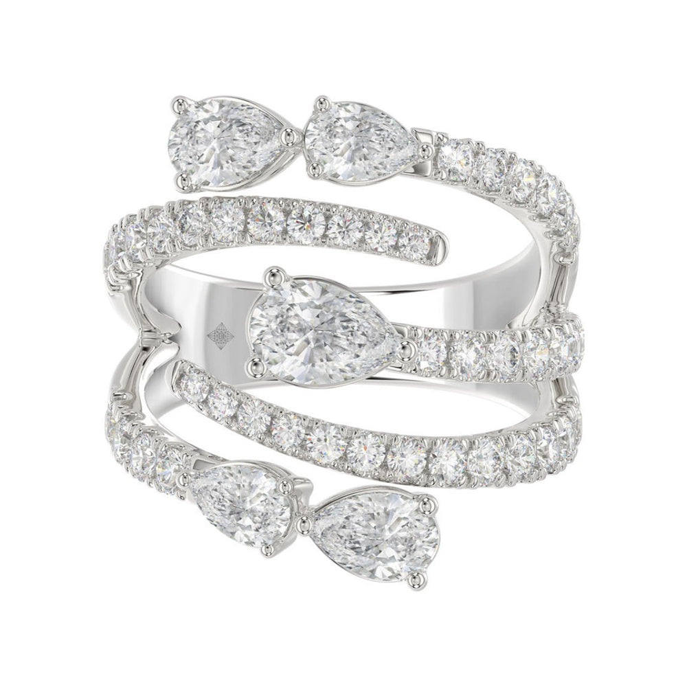 LADIES RING 2 1/2CT ROUND/PEAR DIAMOND 14K WHITE GOLD 