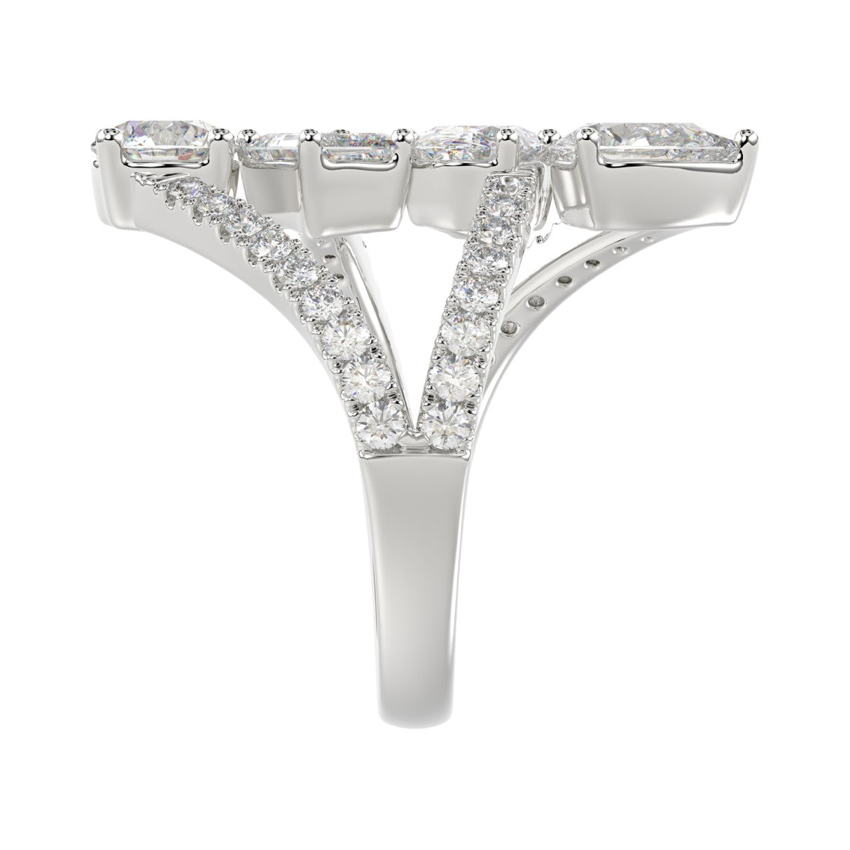 14K WHITE GOLD 2 1/2CT ROUND/EMERALD/PEAR/OVAL DIAMOND LADIES RING