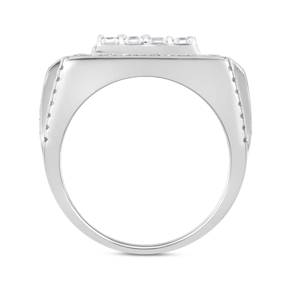 MEN'S RING ROUND/EMERALD DIAMOND 10K WHITE GOLD 