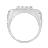 MEN'S RING ROUND/EMERALD DIAMOND 10K WHITE GOLD 