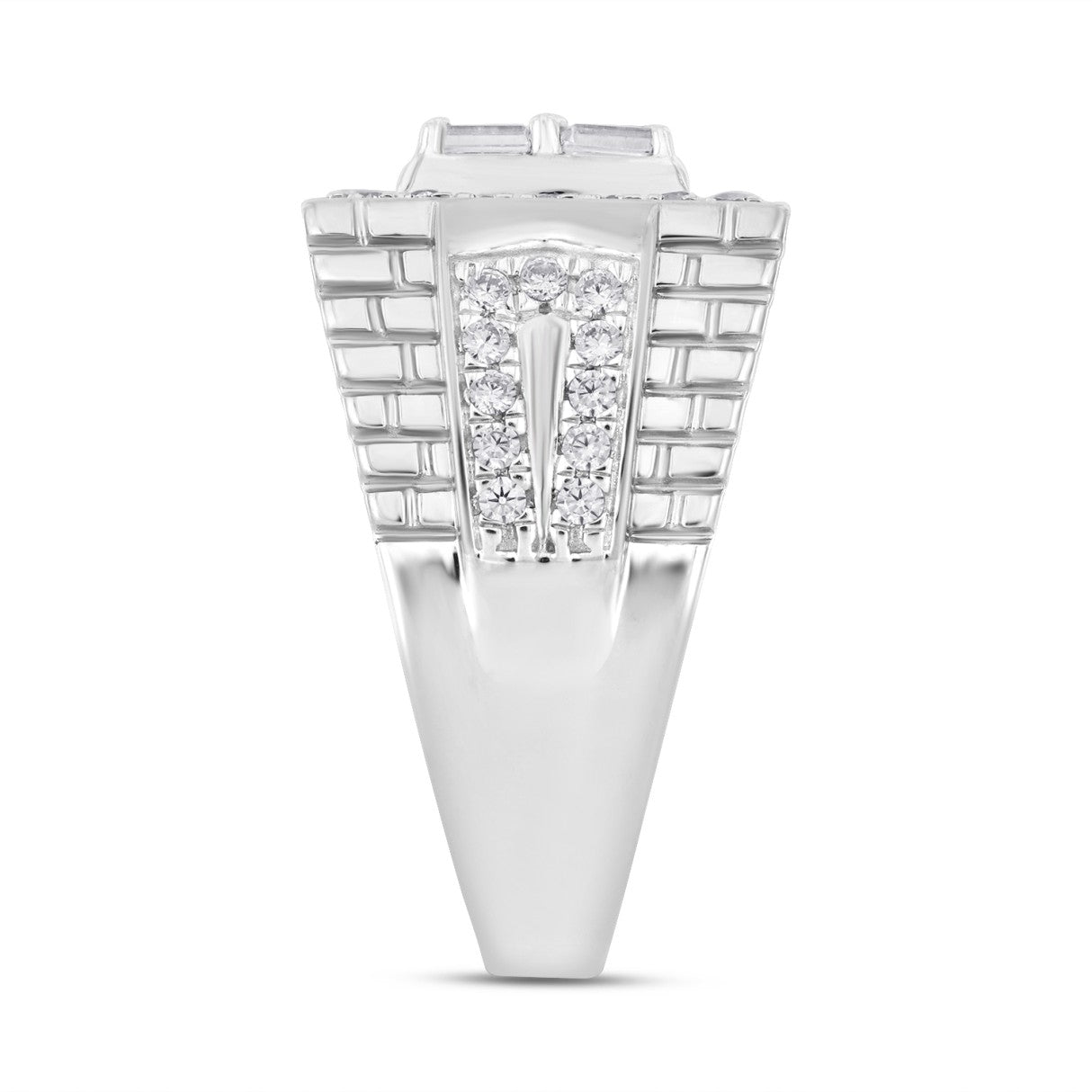 MEN'S RING ROUND/EMERALD DIAMOND 10K WHITE GOLD 