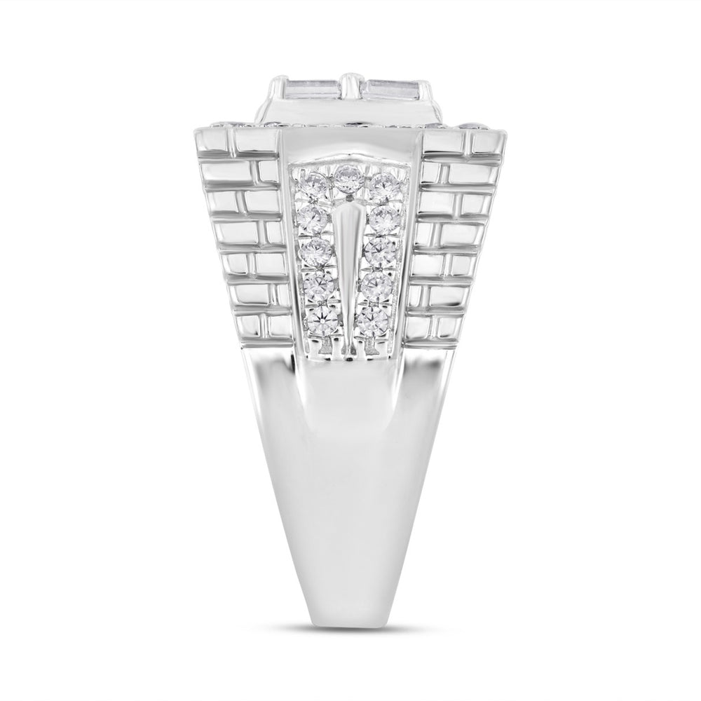 MEN'S RING ROUND/EMERALD DIAMOND 10K WHITE GOLD 