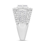 MEN'S RING ROUND/EMERALD DIAMOND 10K WHITE GOLD 