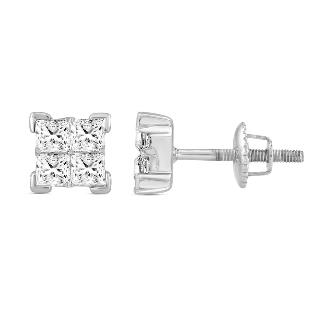 10K WHITE GOLD 2.00CT PRINCESS DIAMOND LADIES EARRINGS