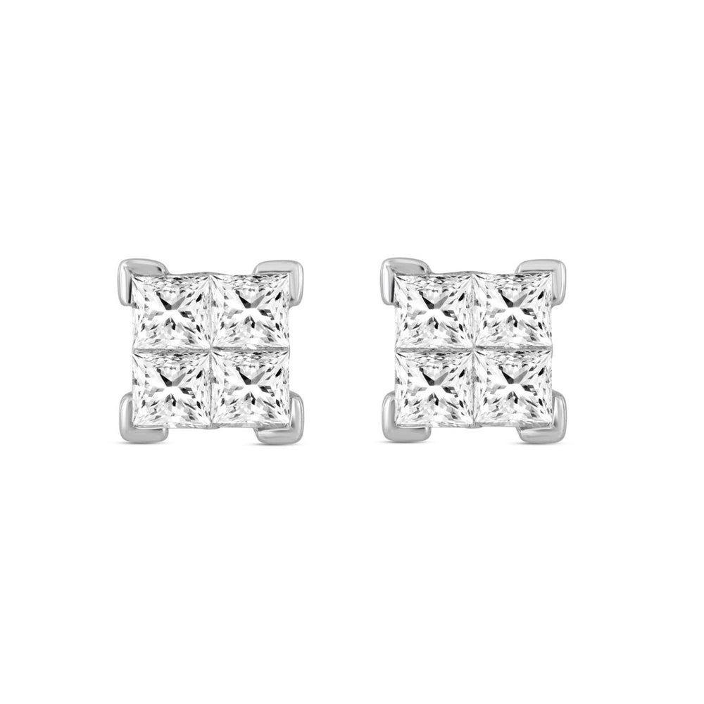 LADIES EARRINGS 1.00CT PRINCESS DIAMOND 10K WHITE GOLD 