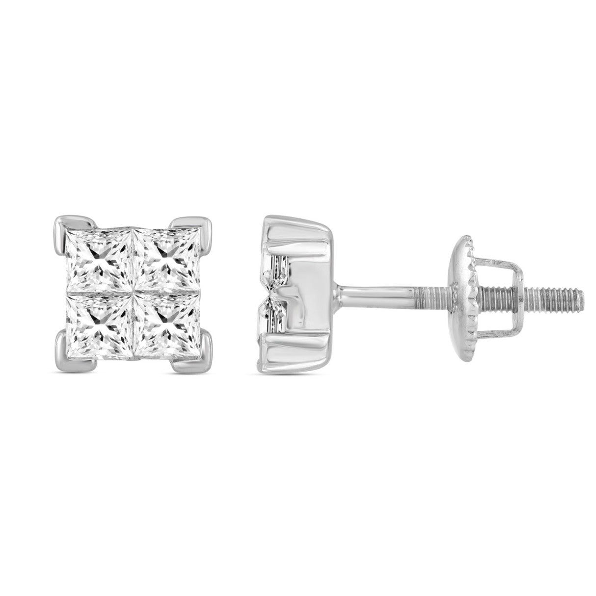 LADIES EARRINGS 1.00CT PRINCESS DIAMOND 10K WHITE GOLD 