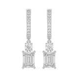 LADIES EARRINGS 2 1/2CT ROUND/EMERALD DIAMOND 14K WHITE GOLD